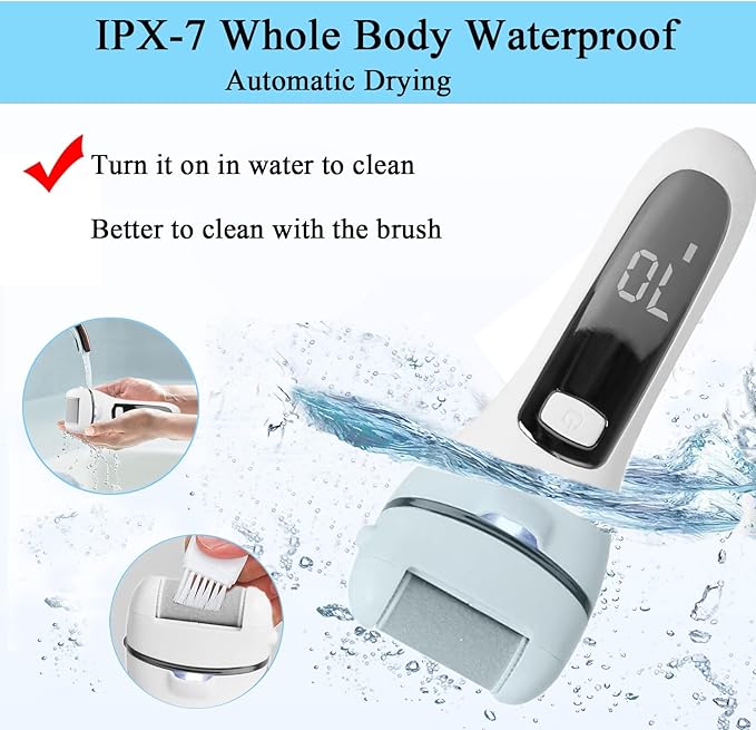 Callus Remover for Feet, 13-in-1 Professional Pedicure Tools Foot Care Kit, Foot Scrubber Electric Feet File Pedi for Hard Cracked Dry Dead Skin, 3 Rollers, 2 Speed, Battery Display (White&Grey)