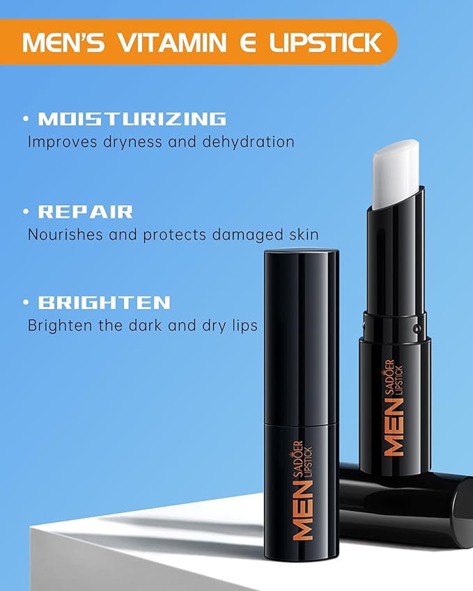 Lip Balm for Men-5pcs Vitamin E Hydrating Mens lipstick, Moisturizing and Soothing Lip Care Moisturizer, Colorless Non-Sticky Lip Balm,Father's Day Lip Care Gift Kit for Men Boy Him