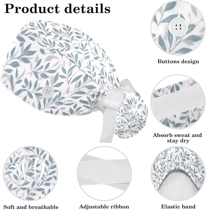 Scrub Cap with Hair Scrunchy, Ponytail Holder Surgical Cap
