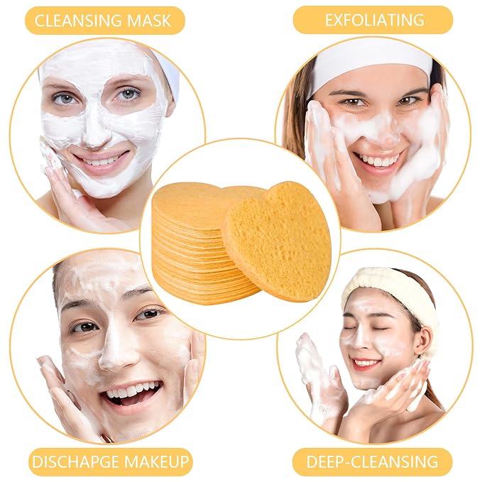 50-Count Facial Sponges Compressed, 100% Natural Cellulose Face Sponge Professional Cosmetic Spa Sponges for Face Cleansing, Exfoliating Mask, Makeup Removal for Travel and Home, Deep Yellow