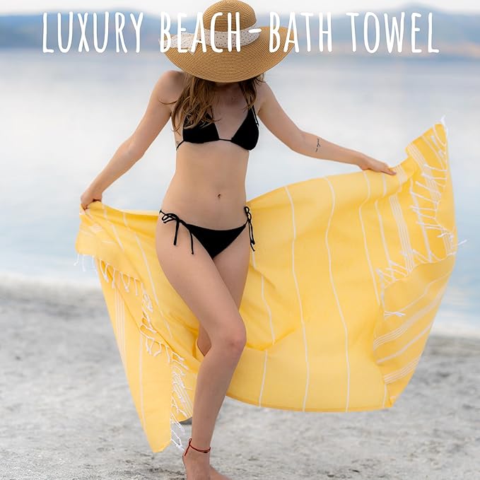 Ray Silver Turkish Beach Towel – 100% Cotton 40x71 Quick Dry Oversized Sand Free Lightweight Blanket for Travel Camping Bath Sauna Pool Gym Yoga (1pc - S-Yellow)