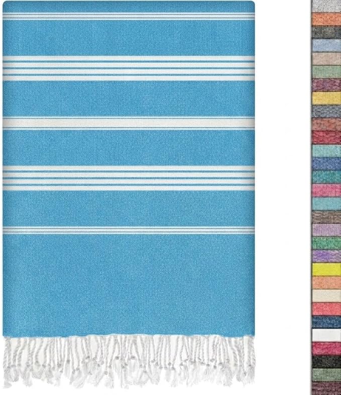 EPHESUS TOWELS Turkish Beach Towel - 38x70 inch Oversized - Sultan Design - Turkish Towel for Beach, Bath, Pool, Gym, Yoga - Prewashed, Lightweight, Quick Dry (Aqua Turquoise)