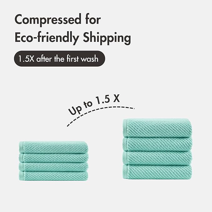 Madison Park 4-Piece Hand Towel Set for Bathroom 18" x 28" Diagonal Ribbed, Turquoise - 100% Cotton Soft Quick Dry & Absorbent Gift | Zero Twist, 500 GSM, Oeko-TEX, Hotel Quality