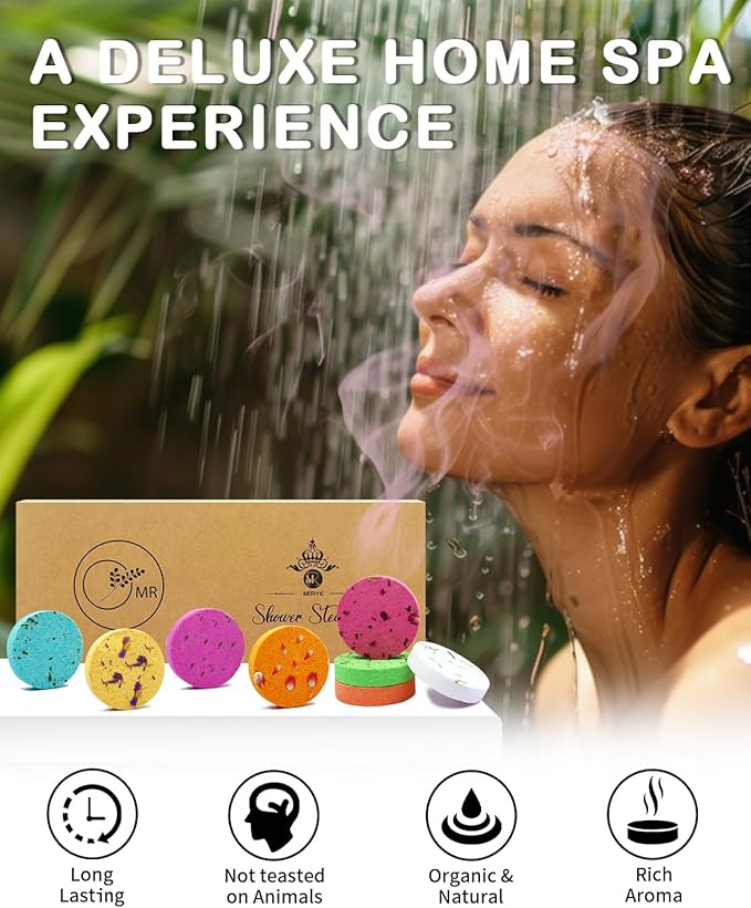 Shower Steamers Aromatherapy - 8 Pack Organic Shower Bombs with Shower Steamer Tray/Holder, Self Care Natural Essential Oil, Stress Relief Shower Bombs, Mothers Spa Gifts for Women, Wife, Her, Mom