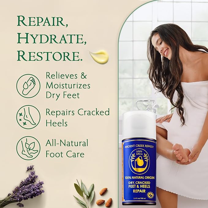 Dry Cracked Heels Repair with Pumice Stone | Organic Foot Cream for Dry Feet & Callus with Jojoba, Lavender, Almond, Olive & Vitamin E Oil | Natural Foot Balm & Moisturizer for Skin | 3.4 oz