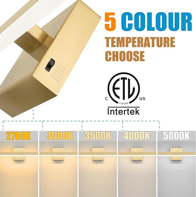 Gold Bathroom Vanity Light 31.5 inch, 26W Dimmable 5CCT LED Modern Bathroom Light Fixture Over Mirror, ETL Certificated