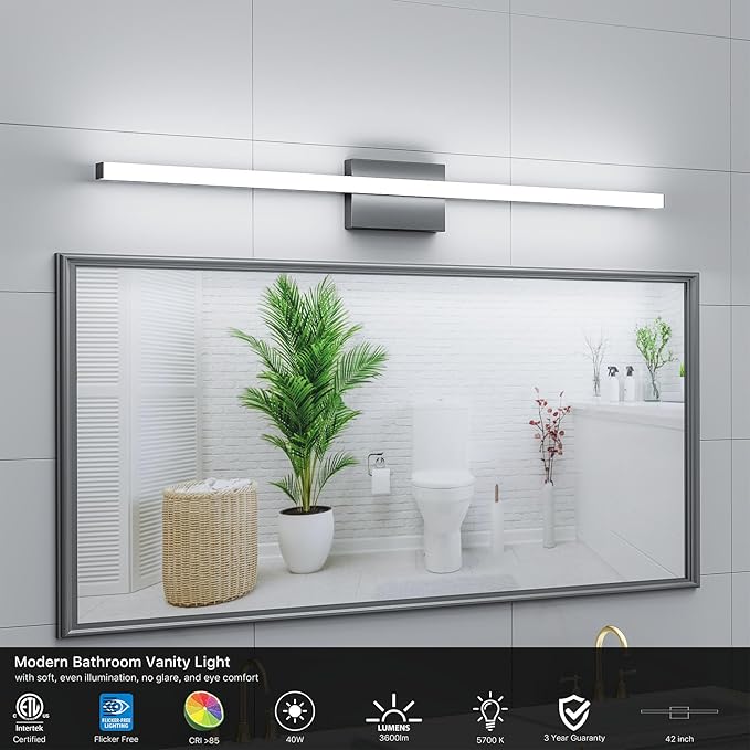 42Inch LED Bathroom Vanity Light Bar 5700K Dimmable Led Bathroom Light Over Mirror Modern Bath Wall Light Cool White ETL Certified 40W 2Pack