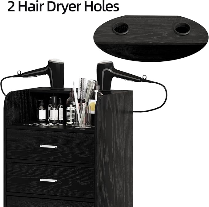 4ever2buy Salon Station for Hair Stylist, Black Beauty Barber Station, Salon Trolley Cart with Wheels, Mobile Organizer for Salon, Spa, Barbershop, Nail & Beauty Tools, Black