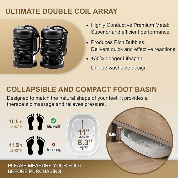 Ionic Foot Bath Detox Machine,Foot Detox Foot Bath Soak Tub with 2 Arrays,80 Disposable Foot Bath Liners,Detox Sea Salt,Folding Foot Spa Bucket,Home Salon-Level Foot Soaking Tub