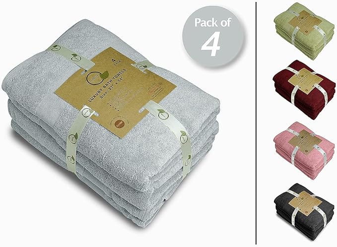 Softolle Luxury Bath Towels Set of 4 (27” x 54”) | Towels for Bathroom | Super Soft | Highly Absorbent Towels for Home, Spa, Gym (Silver Grey)