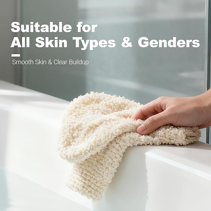 Exfoliating Gloves for Body Scrubber - 100% Natural Hemp Bath Mitts with Secure Cuff, Reusable Shower Washcloth for Dry Skin Relief, Soft Loofah Alternative for Men & Women2 Pack (White)