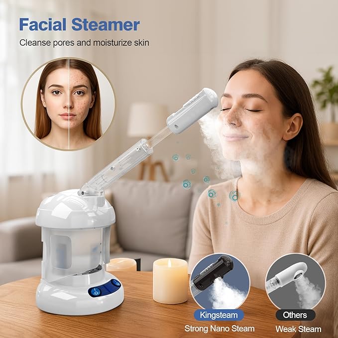 Hair Steamer Kingsteam 2 in 1 Ozone Facial Steamer, Design for Personal Care Use at Home or Salon Bar