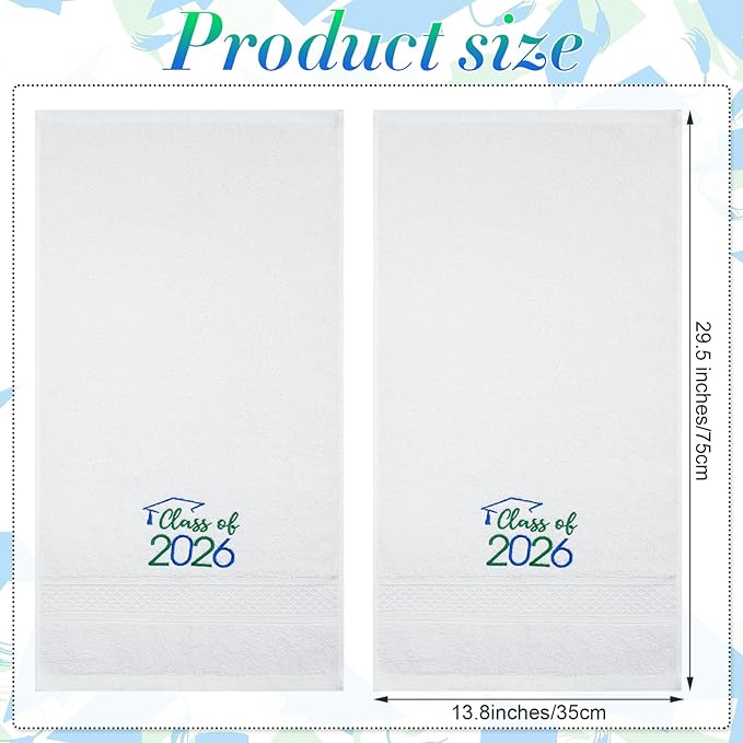 MASHAN Class of 2026 Graduation Hand Towels 3 Pack,100% Cotton Soft Absorbent Bathroom Towels,Senior 2026 Graduation Gift for Girls Boys,Blue Green Decorative Towels 14x30 Inch