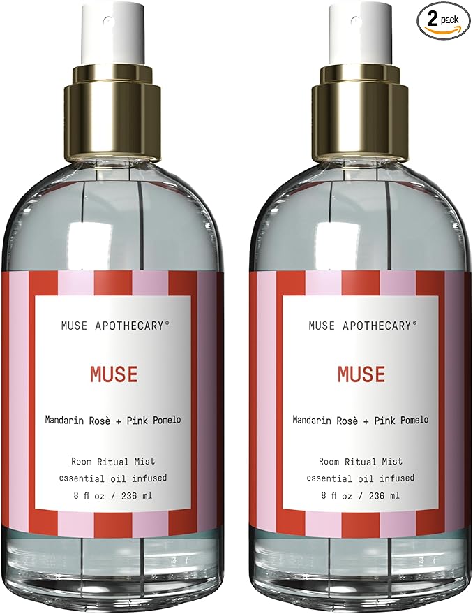 Muse Apothecary Room Ritual - Aromatic and Relaxing Room Mist, 8 oz, Infused with Natural Essential Oils - Great Valentine's Day Gift - Mandarin Rosè + Pink Pomelo, 2 Pack