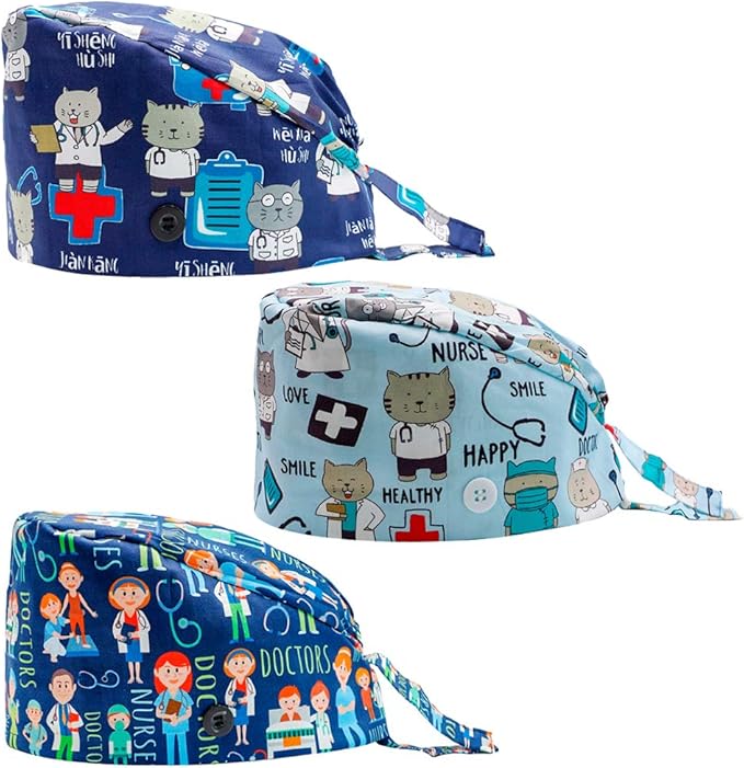 3Pcs Gourd-Shaped Working Caps with Upgrade Sweatband Adjustable Hats Head Cover for Women/Men
