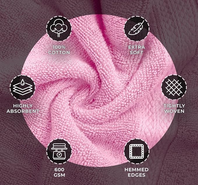 Avalon Towels Pink Bath Towels Set of 4 pcs (27x54 inches), 100% Cotton Towel Absorbent and Quick Dry Pink Towels for Bathroom, Super Soft and Perfect for Daily Use
