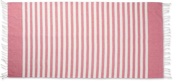 E-Living Store 100% Cotton, Soft & Absorbent Decorative Turkish Fouta Towel with Twisted Fringe for Home, Beach, Pool, or Décor, Use As Blanket or Throw - Coral Stripe