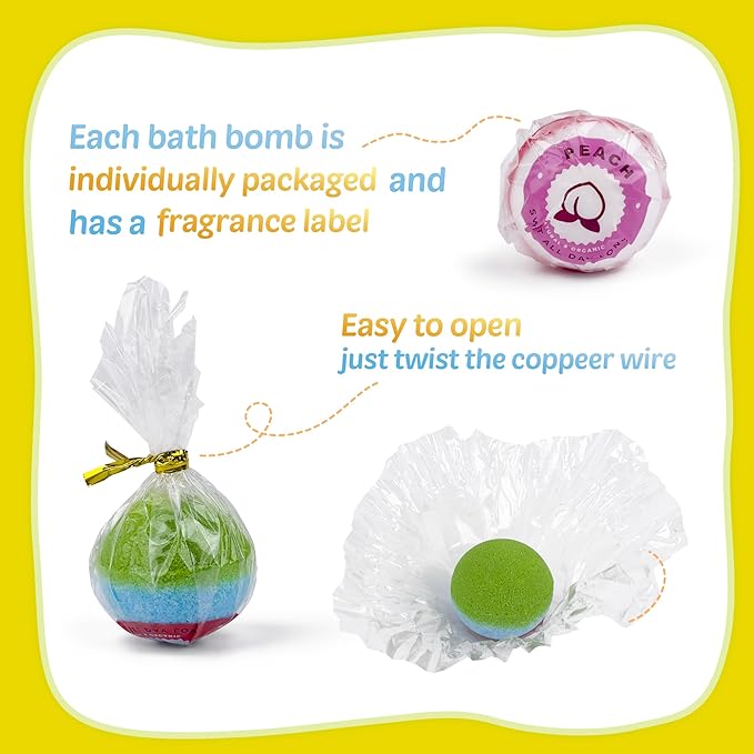 Yekery Bath Bombs for Kids with Toy Inside, 30 PCS Natrual and Organic Bubble Bath Bombs with Glow-in-The-Dark Surprise Inside, Perfect Handmade Birthday, Party, for Boys and Girls.