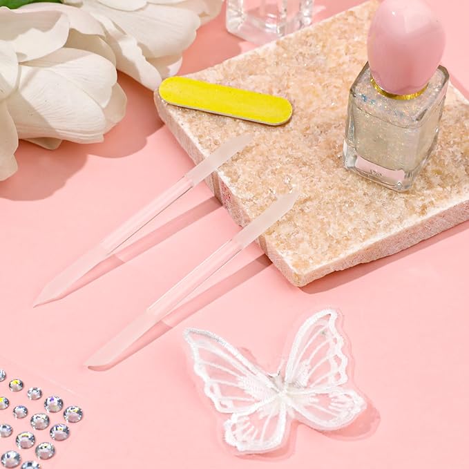 Glass Cuticle Pusher Set of 2 Cuticle Remover Tool Glass Nail Cuticle Trimmer Stick Double Sided Glass Manicure Sticks Angled Cuticle Filing Pusher