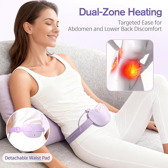 Comfytemp Portable Belly&Back Heating Pad for Period Cramps, FSA Eligible HSA Menstrual Cordless Abdominal Massager, Electric Wearable Belt with 3 Heat 3 Vibration 2 Intensity, Mothers Day Women Girl