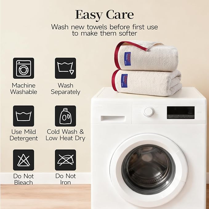 REDKISS 6 Piece Luxury Bath Towel Set, 2 Bath Towels, 2 Hand Towels, 2 Washcloths, 100% Cotton Ultra Soft Highly Absorbent Quick Dry Towels for Bathroom, Gym, Spa, Hotel, Beige Brown