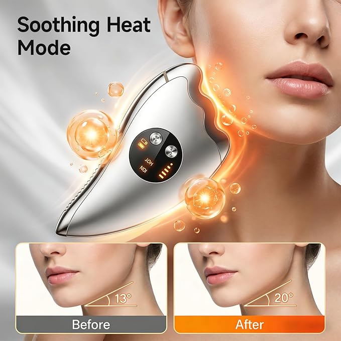 Electric Face Massager Tool with Micro-current & Heated, 2-in-1 Dual-Sided Electric Gua Sha for Chin, Arms, Legs, No-Noise Gua Sha Facial Tool for Firming, Sculpting & Skincare