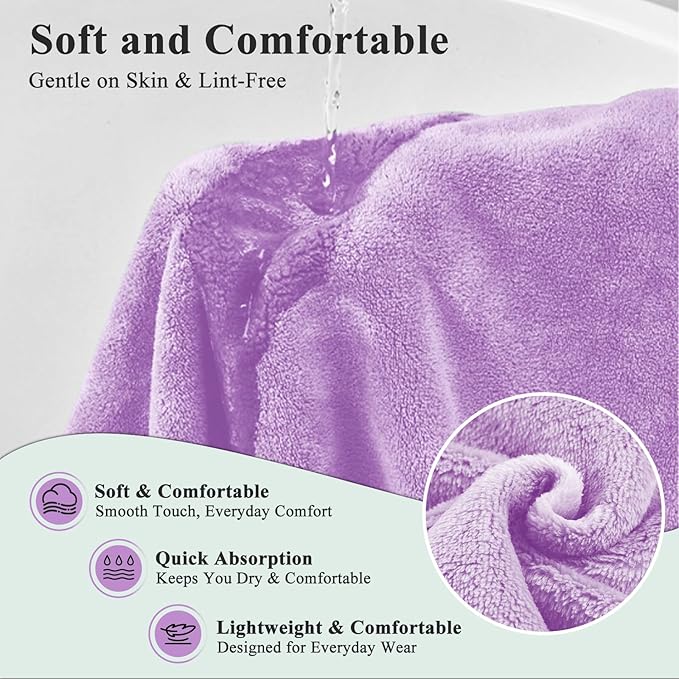 Women’s Adjustable Spa Wrap Towel Set, Microfiber Body Wrap Bathrobe with Matching Hair Towel, Super Absorbent & Quick Dry Shower Wrap for Home, Gym, Pool – Light Purple (Light Purple)
