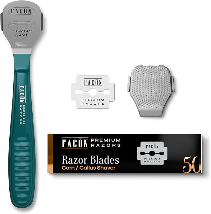 Facón Professional Callus Shaver Remover with 50 Blades, Pedicure Razor for Feet & Hands, Foot Razor for Callus Removal, Callus Blade Remover, Corn Shaver, Surgical Grade Premium Stainless Steel Tool