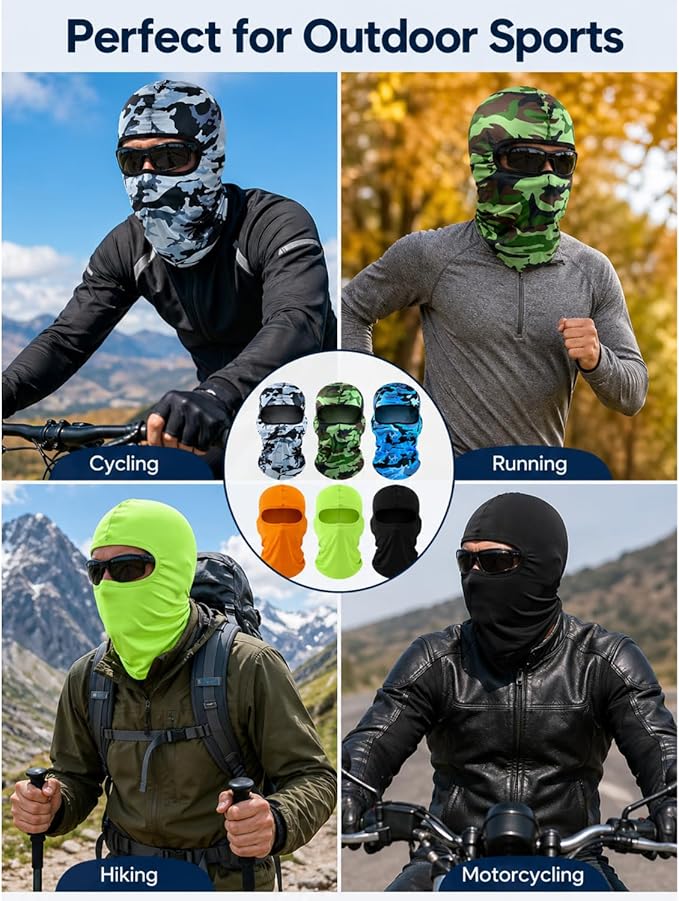 SATINIOR 6 Pcs Ski Mask Cover Balaclava Full Face Mask Summer Face Cover UV Windproof Balaclava for Men Women Outdoor Sports