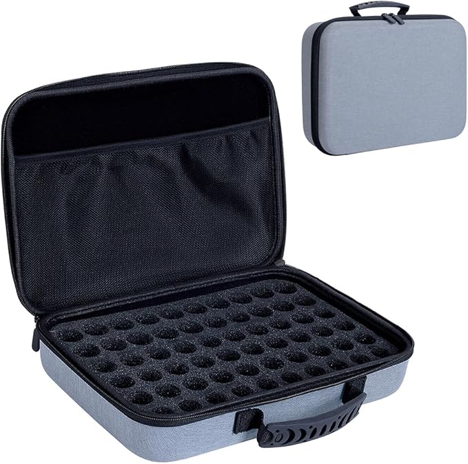 Essential Oils Carrying Case Holds 60 Grids for 1-3ML Roller Bottles 5ml, 10ml, 15ml Bottles Storage Organizer Bag Hard Shell EVA, Essential Oil Bag with Detachable Sponge Pad Grey