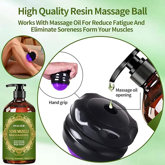 Mothers Day Gifts for Wife,Massage Oil for Massage Therapy,3 Pack Cellulite Massage Oil,Sore Muscle Arnica Oil & Lavender Massage Body Oil with Massage Ball & Thumb Saver Tool,Fathers Day Gift