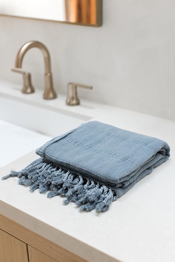 InfuseZen Stonewashed Turkish Bath & Beach Towel –100% Organic Turkish Cotton - Soft, Lightweight, Absorbent - Quick Dry, Sand Free - Swim, Pool, Shower, Travel - Peshtemal, Hammam Spa Towel - Denim
