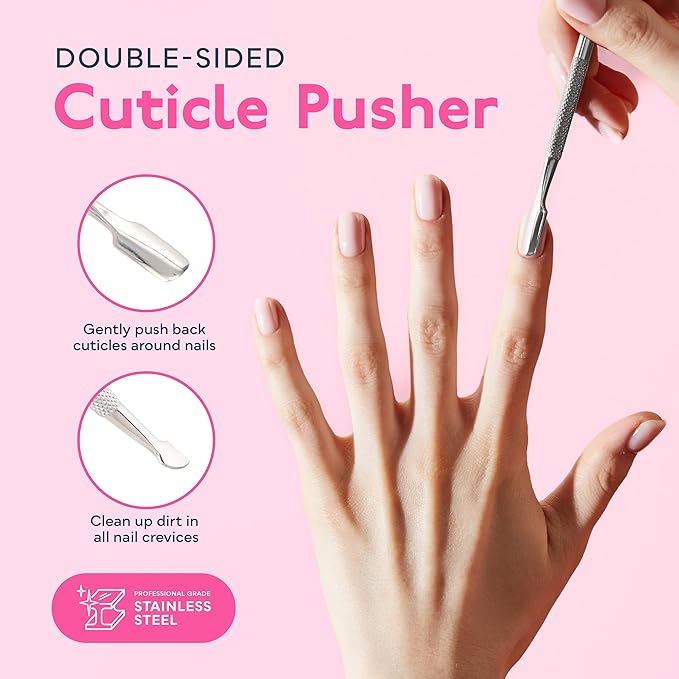 SUNUV 4PCS Cuticle Nippers, Cuticle Pusher with Nail File and Buffer Set, Professional Stainless Steel Durable Pedicure Manicure Nail Care Tools