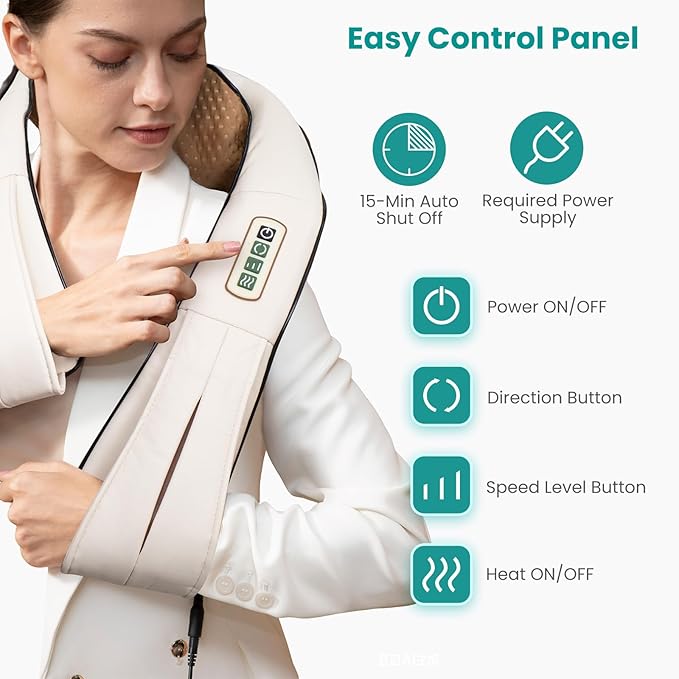Nekteck Shiatsu Neck Massager with Heat for Pain Relief Deep Tissue, 2026 Upgraded 3D Back Shoulder Kneading Massage Pillow, Relaxation Gifts for Him Her Mom Dad Mother's Day, Beige (NOT Cordless)