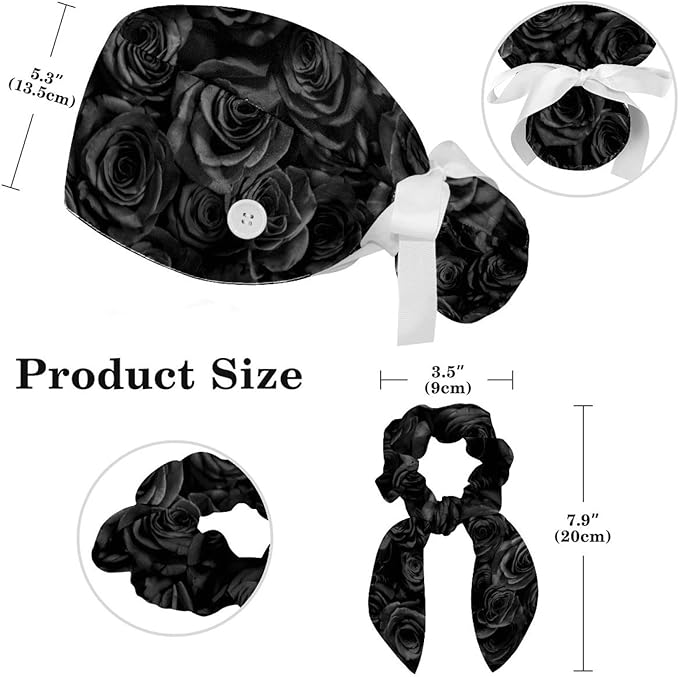 Adjustable Brown Dachshund Dog Blue Surgical Scrub Cap with Button,Sweatband for Women with Bow Hair Scrunchy