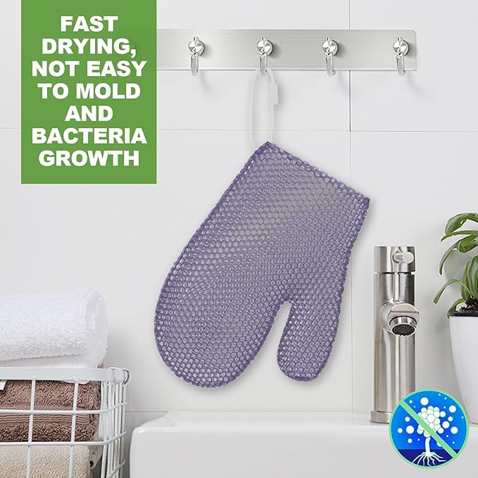 Honeycomb Exfoliating Bath Gloves - Microfiber for Enhanced Blood Circulation & Soft, Smooth Skin for All Skin Types (Light Purple - Glove)
