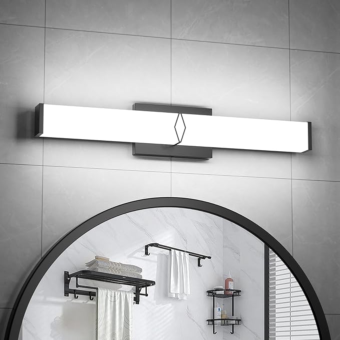 Modern Bathroom Light Fixtures,24inch Dimmable Bathroom Vanity Lights Over Mirror, 25W 2700LM LED Vanity Lights,5700K Matte Black Vanity Lighting Fixtures,ETL Certified Cool White