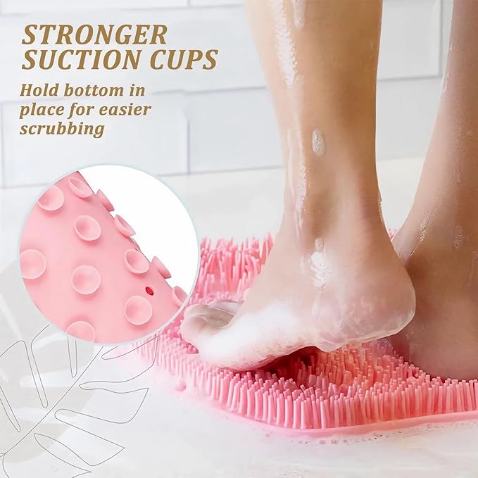 2-Pack Shower Foot Scrubber Mat, Strong Grip Silicone Back and Foot Washer with Suction Cups, No Bend Deep Clean Massage Pad for Seniors, Men, Women