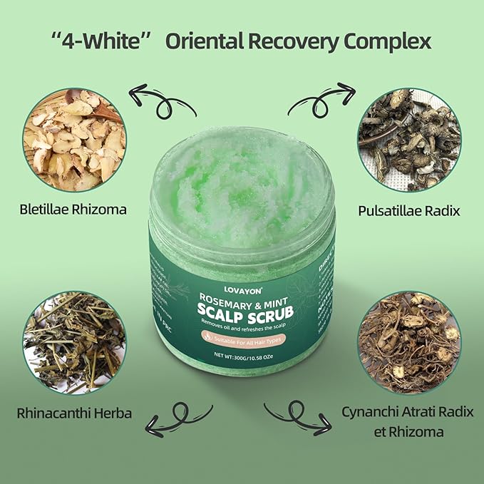 Rosemary Scalp Scrub & Exfoliator for Fuller Hair - Sea Salt & BHA Scalp Treatment with Silicone Massager Brush - Deep Cleanser for Oily Roots, 10.58oz