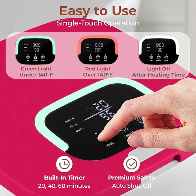 SereneLife Towel Warmer Bucket - Compact 23L Bathroom Towel Heater with Essential Oils Disc Holder, Adjustable Timer, Auto Shut-Off, Power Cord Storage & LED Display, Fits 2 Oversized Towels (Pink)