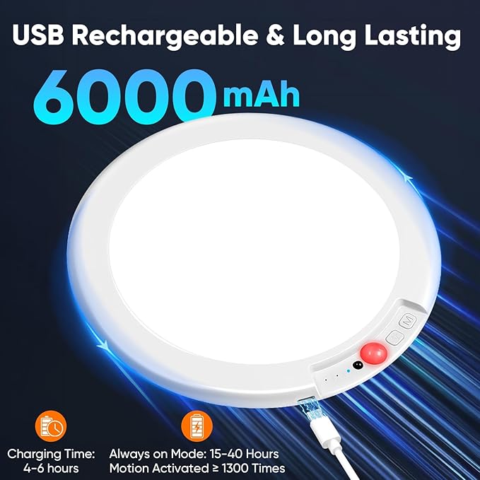 Bairth Rechargeable Motion Sensor Ceiling Lights with Remote, Battery Operated Ceiling Lights No Wiring, Wireless 3 Colors Dimmable Overhead Lamps for Closet Shower Shed Hallway, 4-Pack
