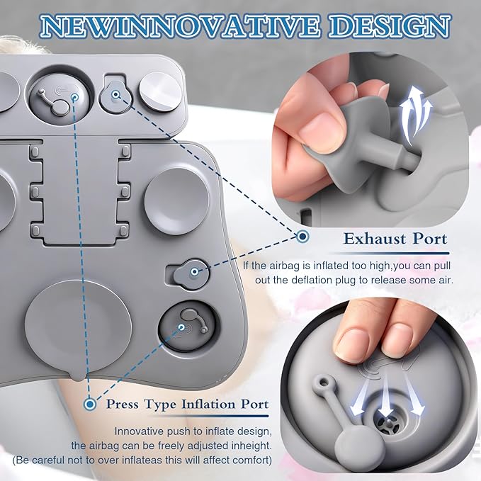 Upgraded Silicone Bath Pillow, 4D Press Inflatable Airbag and Non-Slip Large Suction Cups, Adjustable Head Neck and Back Support, Comfortable Luxury Bath Pillows for Tub, Bath Spa Accessories Gray