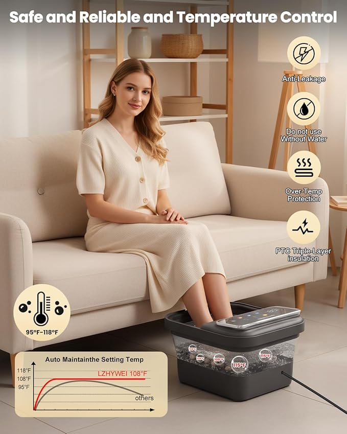 Collapsible Foot Spa with Heat, Electric Foot Bath Massager with Color Touchscreen, 30 Motorized Shiatsu Massage Balls, Temp Control, Bubbles, Remote, Professional Feet Soak Tub for Home