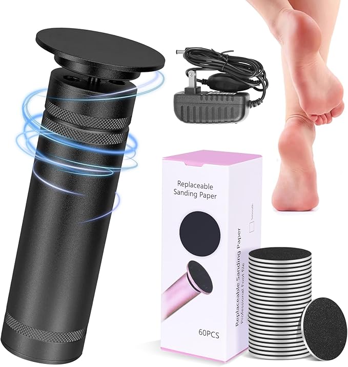 PowerPro Electric Foot Callus Remover,36W Professional 1200rpm Heavy Duty Metal Grinder for Dead Skin Automatic Foot Sander with 60pcs Sandpaper Pads for Home Use Pedicure Tool(Black)