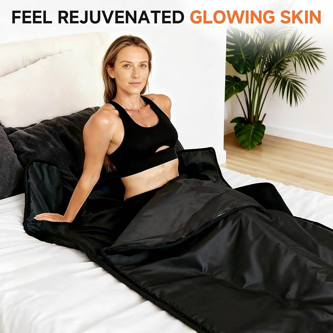 Bitlyle Sauna Blanket with Arm Sleeves for Home Use, Portable Design for Relaxation and Detoxification Highest 176℉