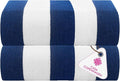 CASA COPENHAGEN Cabana Towels 2Pcs Cobalt Blue Designer Stripe Beach Bathsheet Towels Gift Set, 35"x70" Oversized 100% Cotton Pool Bath Sheet Gift Set (Perfect Summer Gift Set for Women & Men)