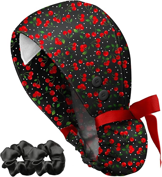 Plifal 100% Cotton Scrub Cap with Buttons-Nurse Cap with Sweatband for Women, Adjustable Working Hat,Satin Lined or Unlined