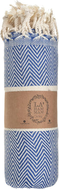Beach Towel | Cotton Beach Towels, Easy to Carry, Sand Free, Highly Absorbent, Quick Dry, Turkish Towels for Travel Camping Bath Sauna Beach Gym Pool Yoga SPA by Lahammam, Herring, Blue
