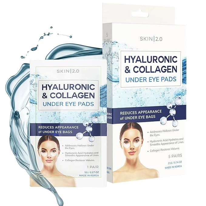 Skin 2.0 Hyaluronic Acid and Collagen Under Eye Patches - Anti-aging, Reduces Eye Bags & Wrinkles, Firming & Hydrating Eye Pads - Cruelty Free Korean Skin Care - All Skin Types - 5 Pairs