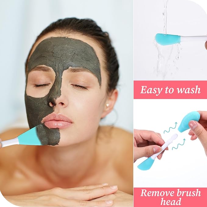 4 Pcs 2 in 1 Double-Sided Facial Scrubber Brush Tool, Facial Cleansing Brush, Face Masks Skincare Brushes for Pore Cleansing, Remove Blackheads, Makeup Skincare Removal